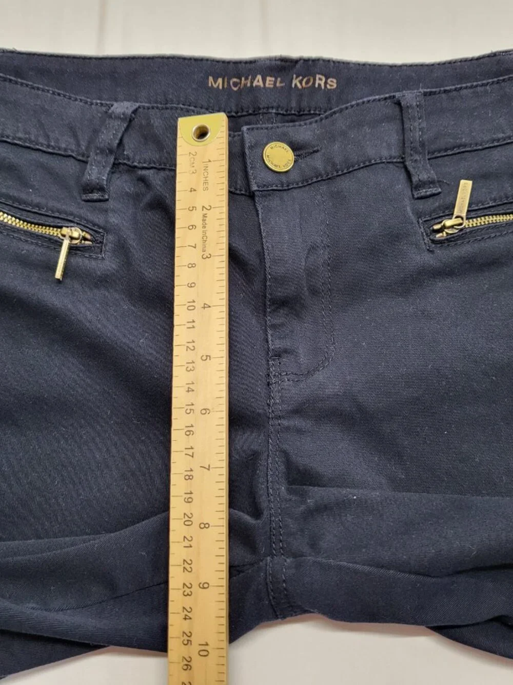 Michael Kors Womens Pants 10 Stretch Chino Twill Tapered Zip-Ankle Navy Blue